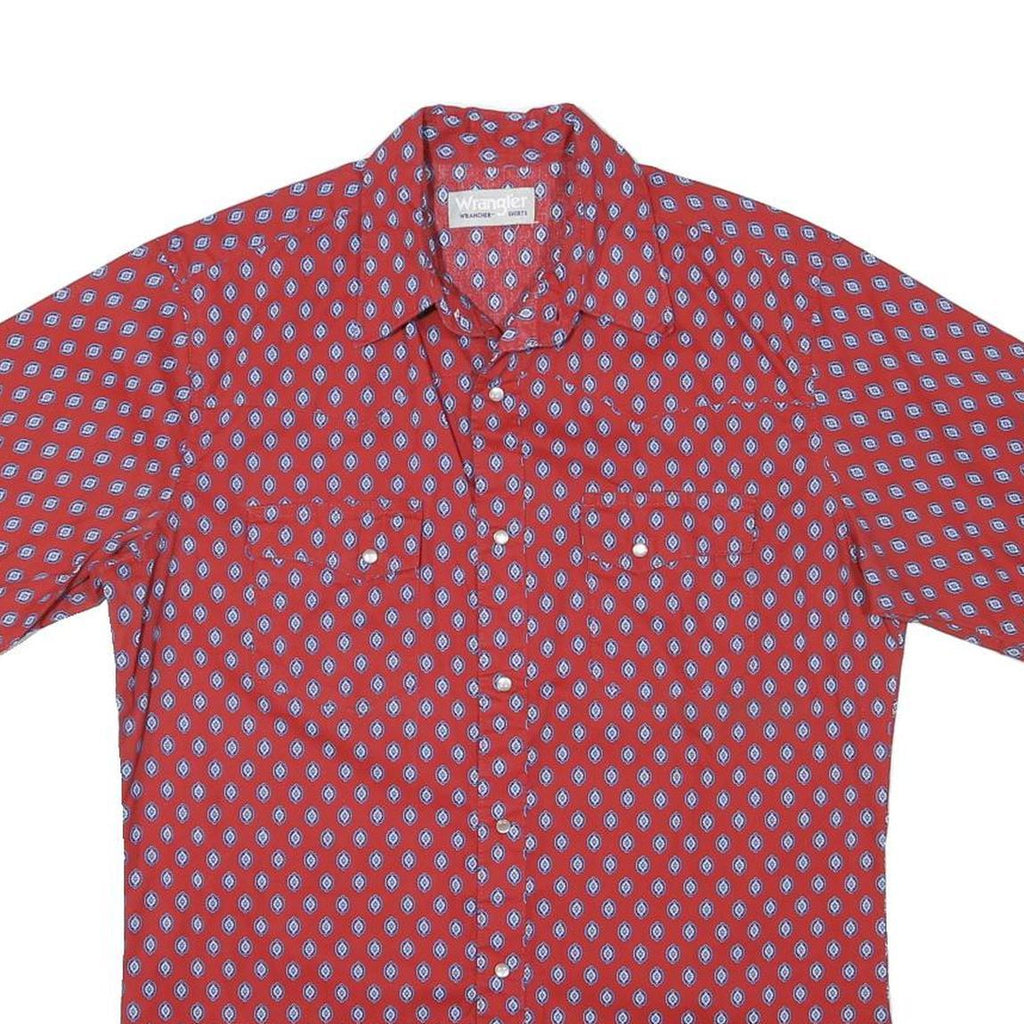 WRANGLER Mens Red Shirt S Cotton Blend Patterned Short Sleeve Casual