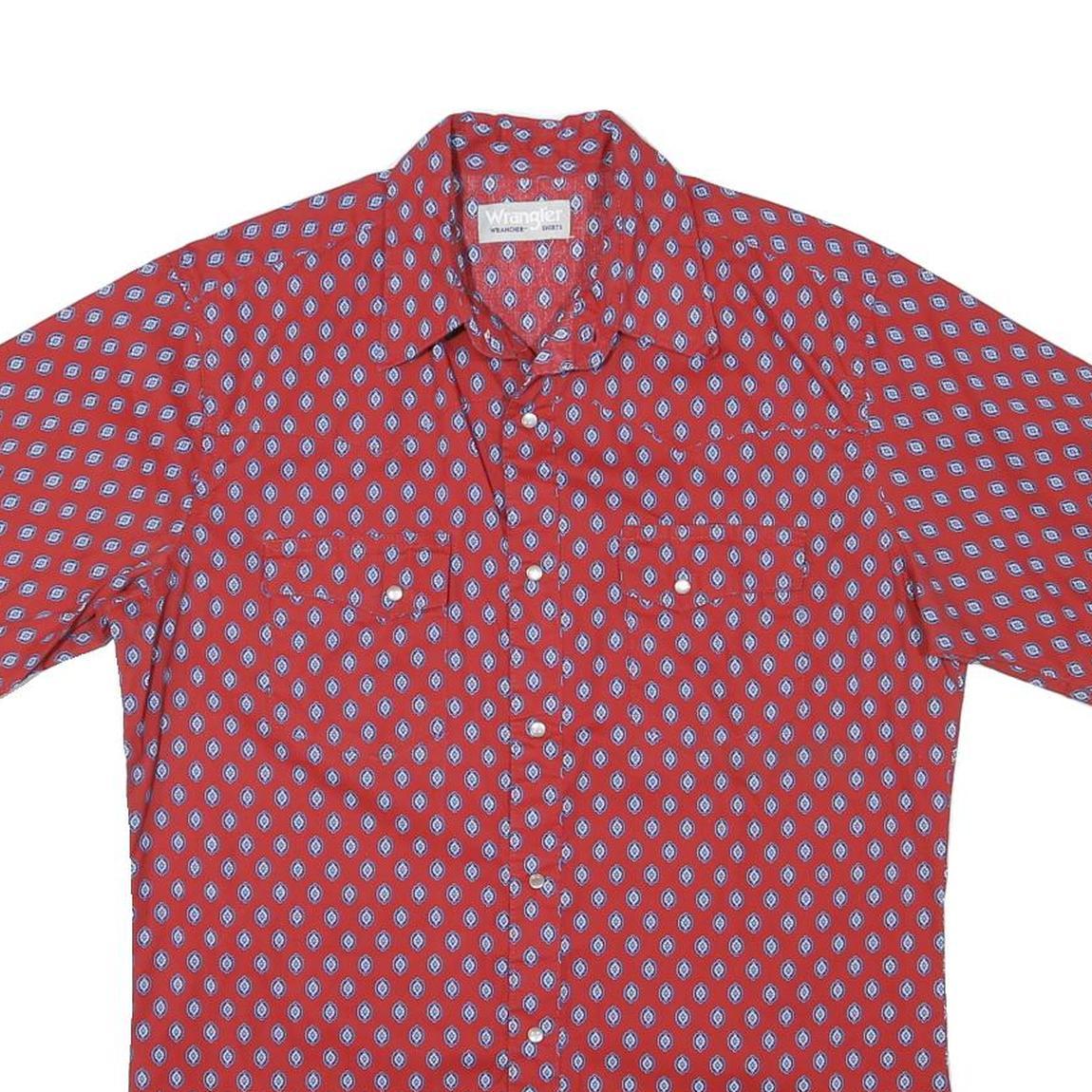 WRANGLER Mens Red Shirt S Cotton Blend Patterned Short Sleeve Casual