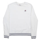 FILA Womens White Crew Neck Sweatshirt M Cotton Blend Striped Hem Casual