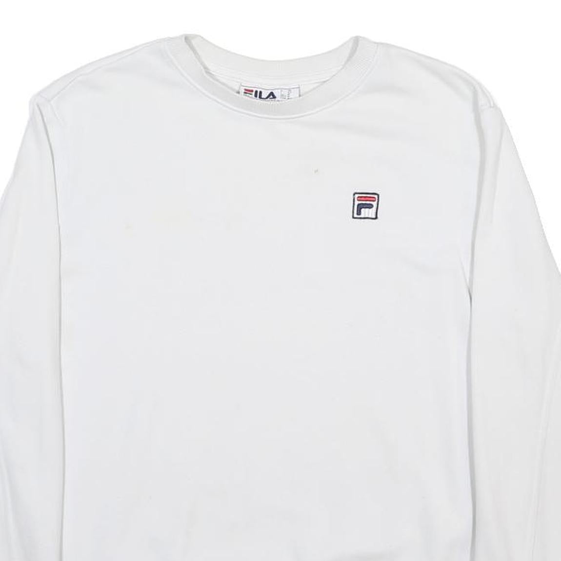 FILA Womens White Crew Neck Sweatshirt M Cotton Blend Striped Hem Casual