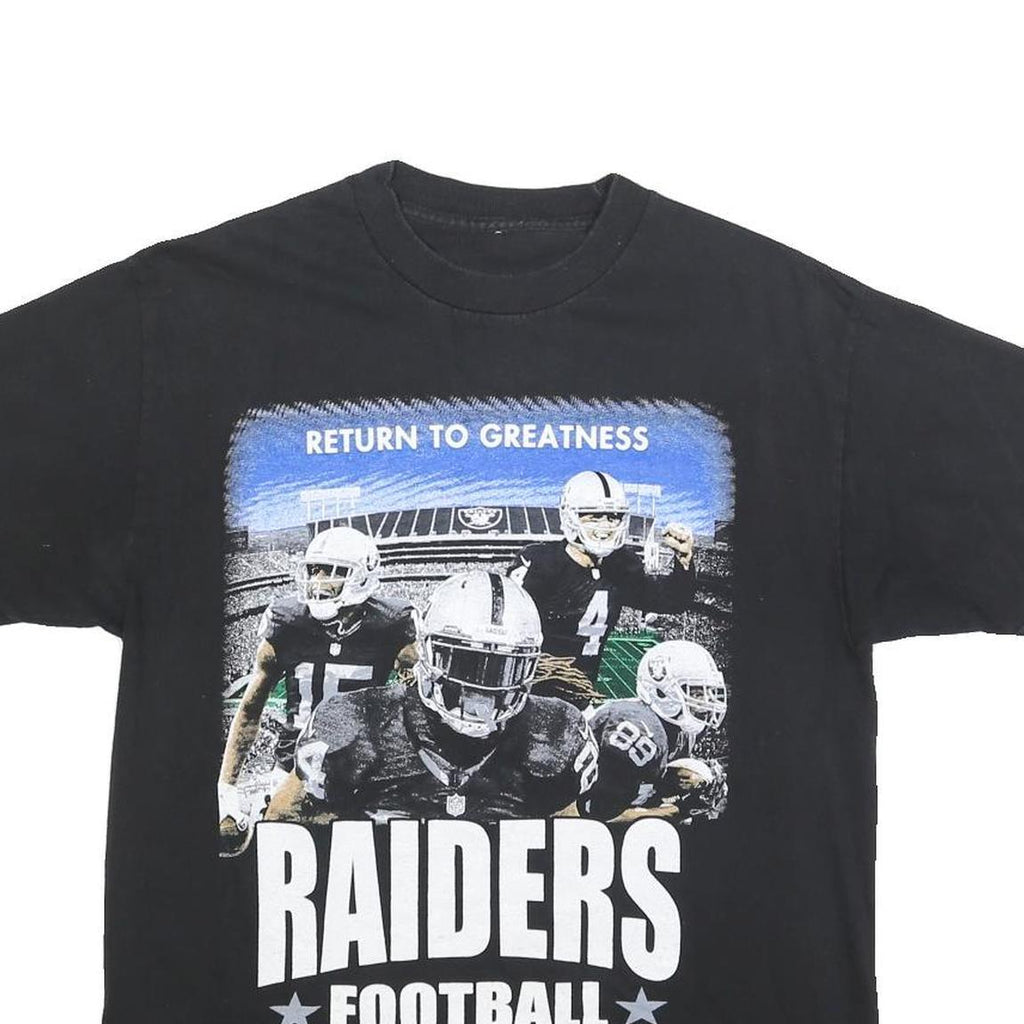 Mens Black Raiders Football Graphic T-Shirt M Short Sleeve Crew Neck Retro