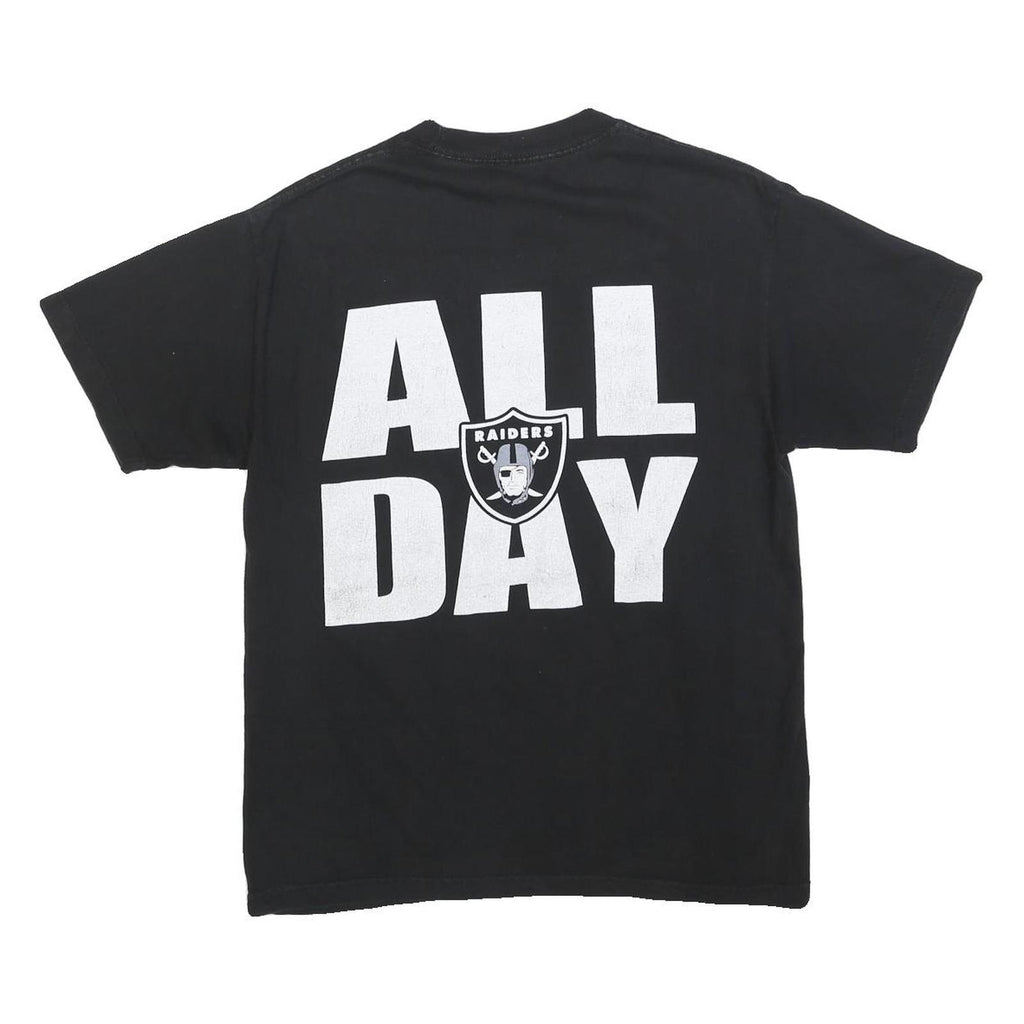Mens Black Raiders Football Graphic T-Shirt M Short Sleeve Crew Neck Retro