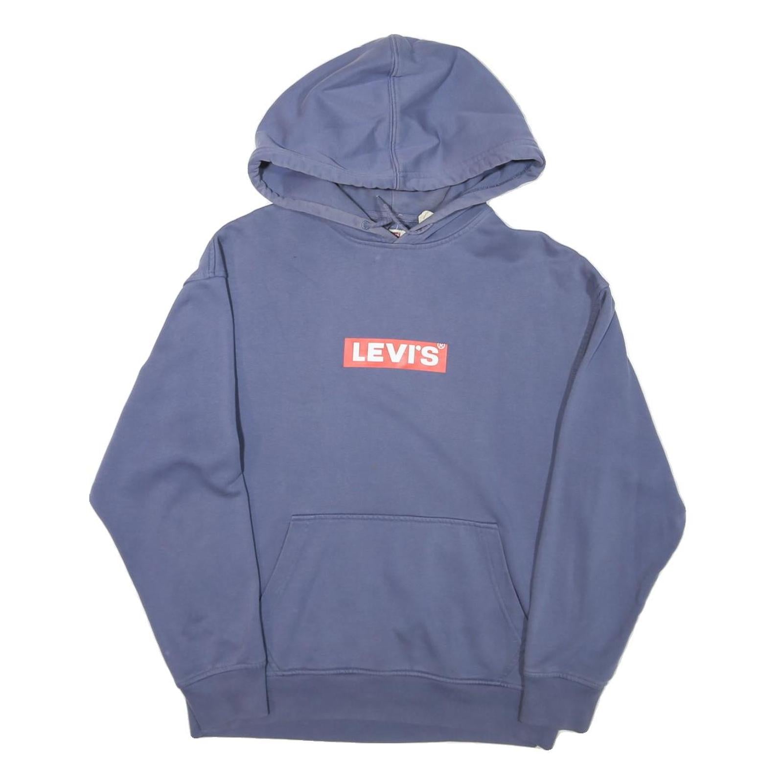 LEVI'S Mens Blue Hoodie S Cotton Blend Pullover Sweatshirt Classic Logo