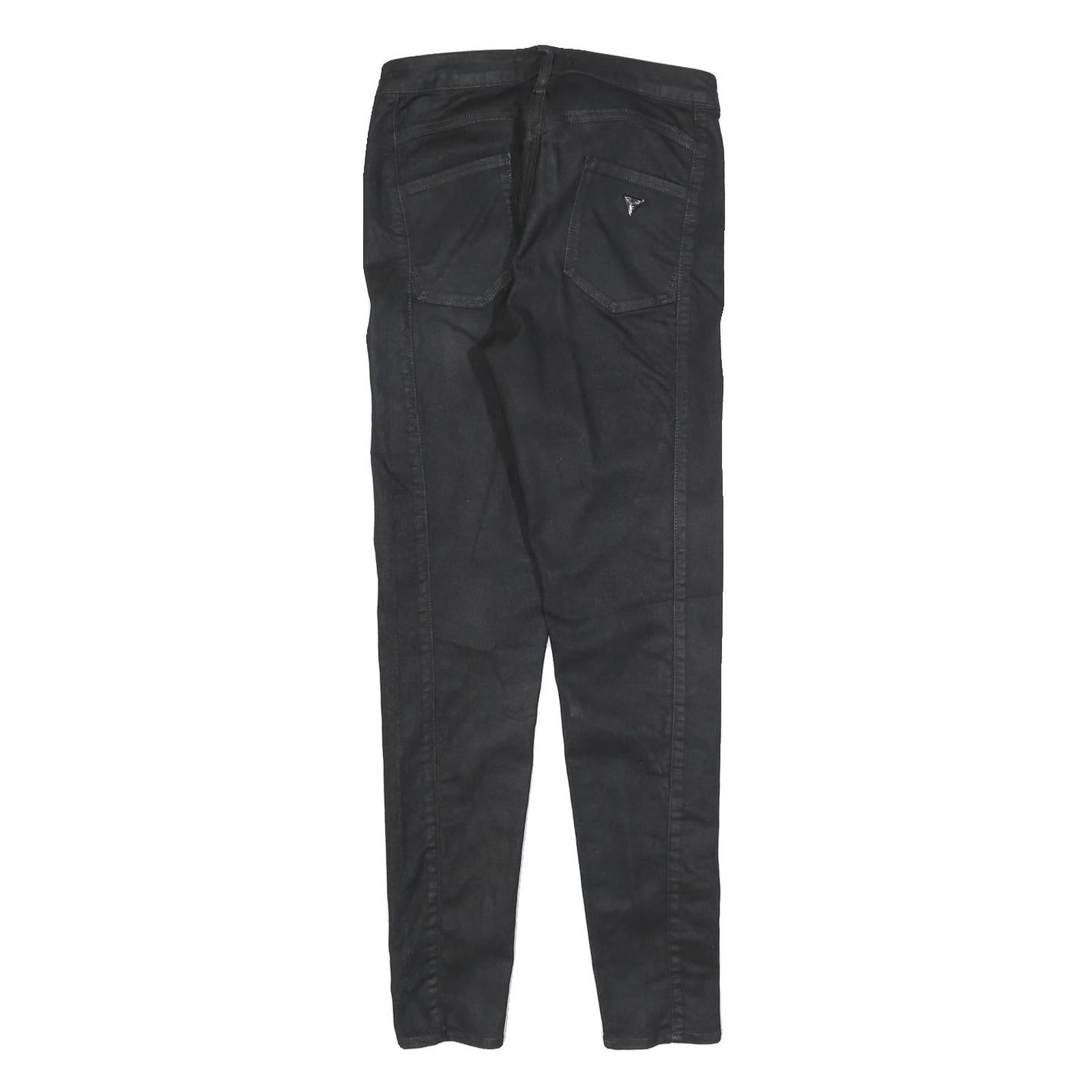 GUESS Womens Cotton Blend Black Slim Slim Leg Trousers W28 L30 Stylish Zip