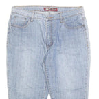 NEW FAME LEO Mens Light Blue Denim Casual Shorts L W34 Star Embroidery