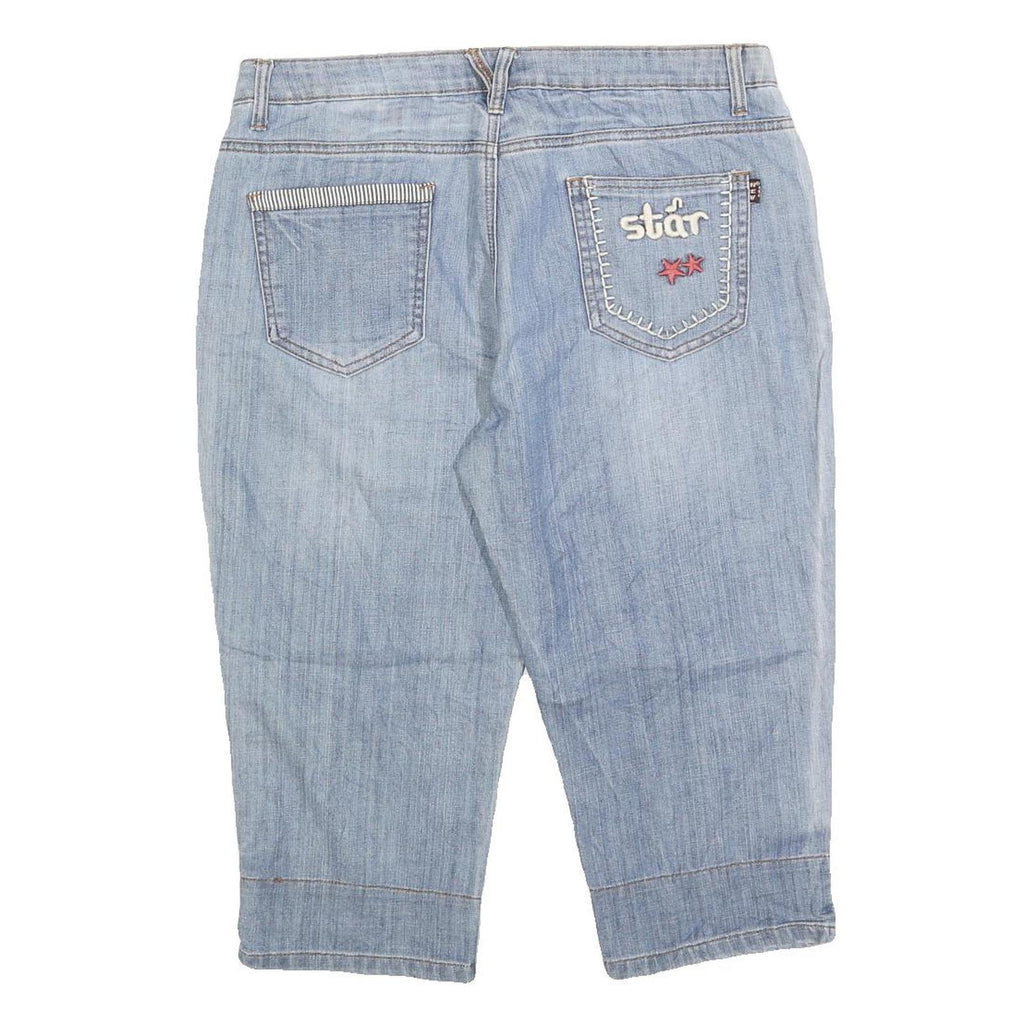 NEW FAME LEO Mens Light Blue Denim Casual Shorts L W34 Star Embroidery