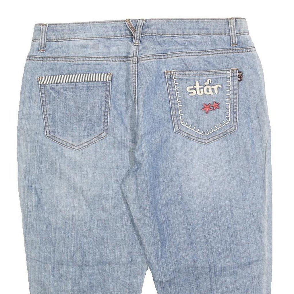 NEW FAME LEO Mens Light Blue Denim Casual Shorts L W34 Star Embroidery