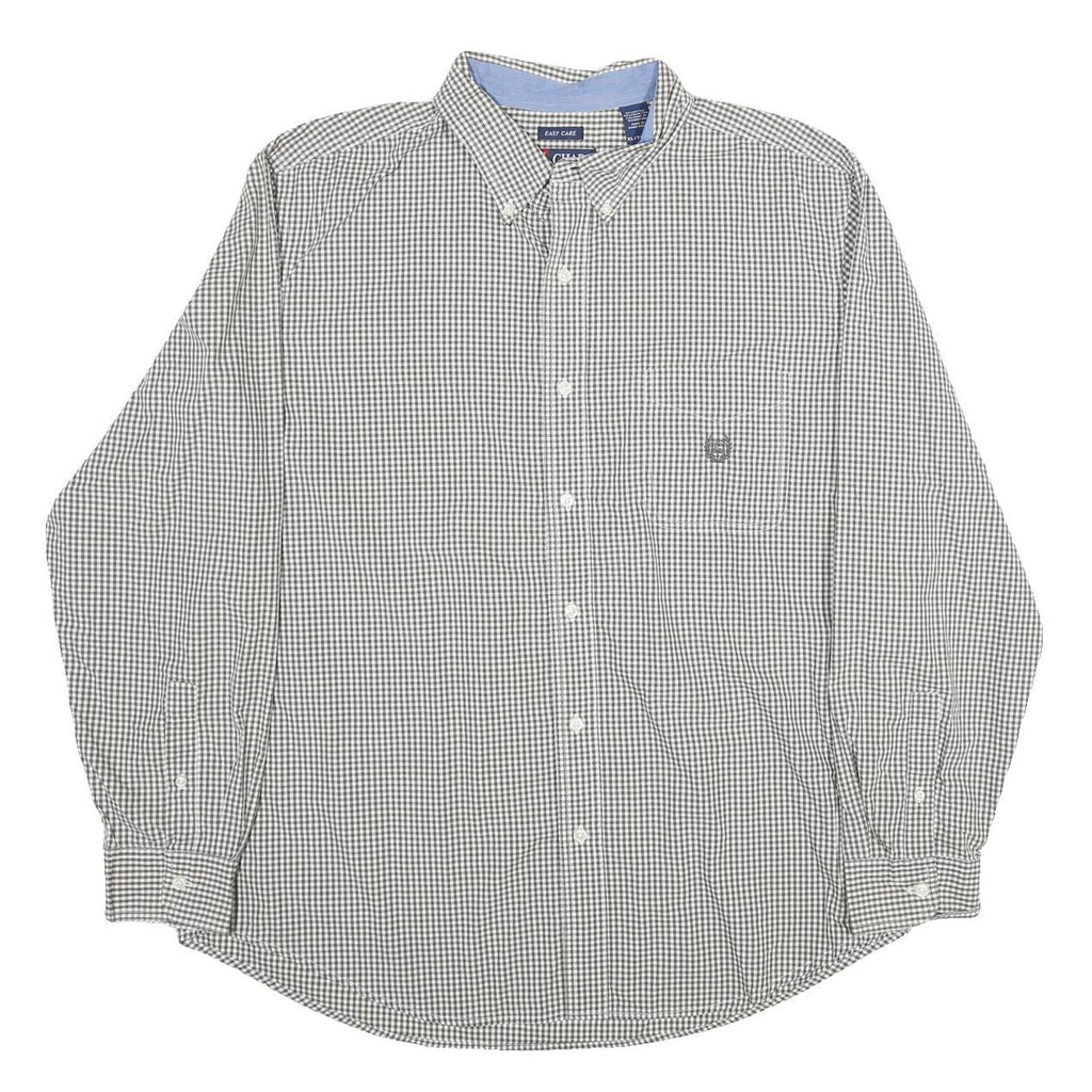 CHAPS Mens Grey & White Check Shirt XL Button-Down Collar Long Sleeve Cotton
