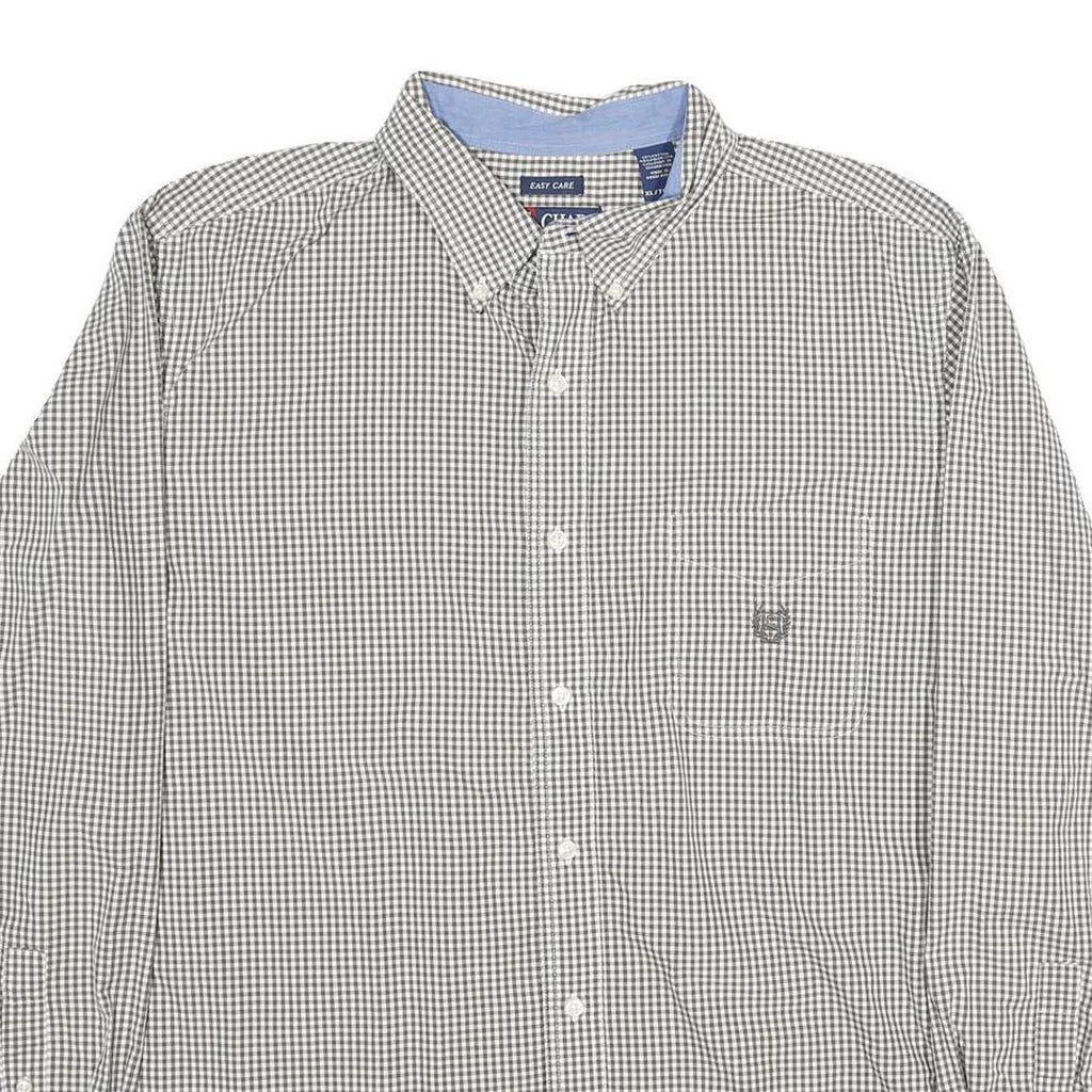 CHAPS Mens Grey & White Check Shirt XL Button-Down Collar Long Sleeve Cotton