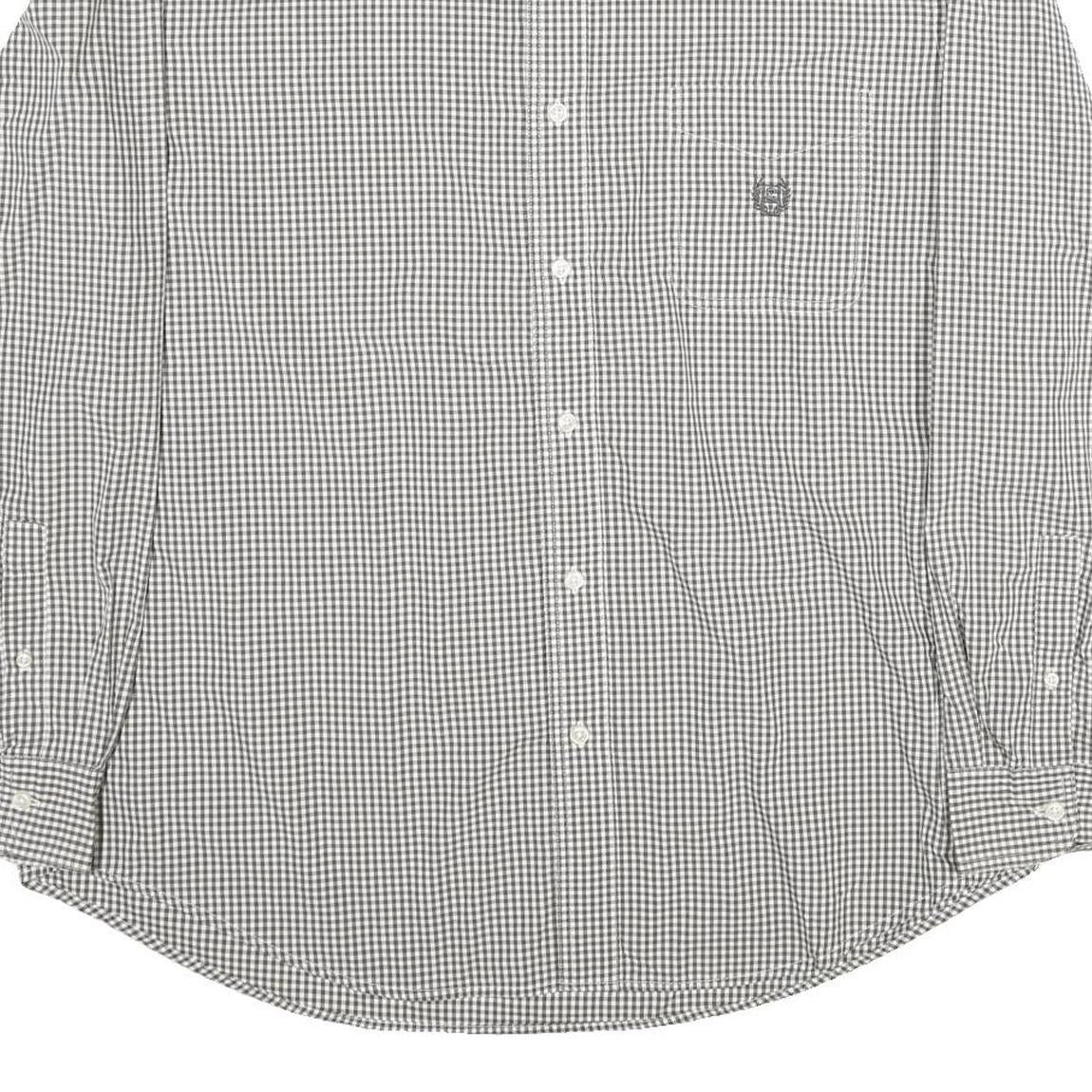 CHAPS Mens Grey & White Check Shirt XL Button-Down Collar Long Sleeve Cotton