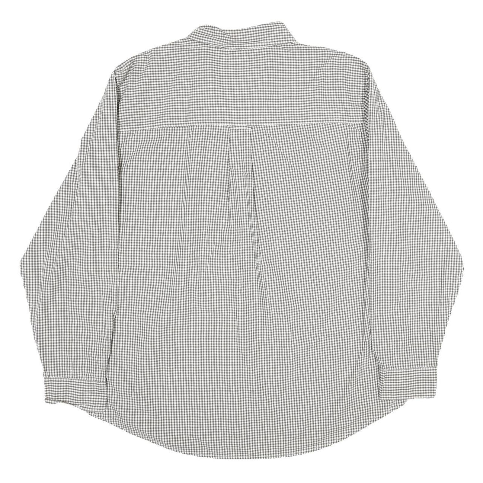 CHAPS Mens Grey & White Check Shirt XL Button-Down Collar Long Sleeve Cotton