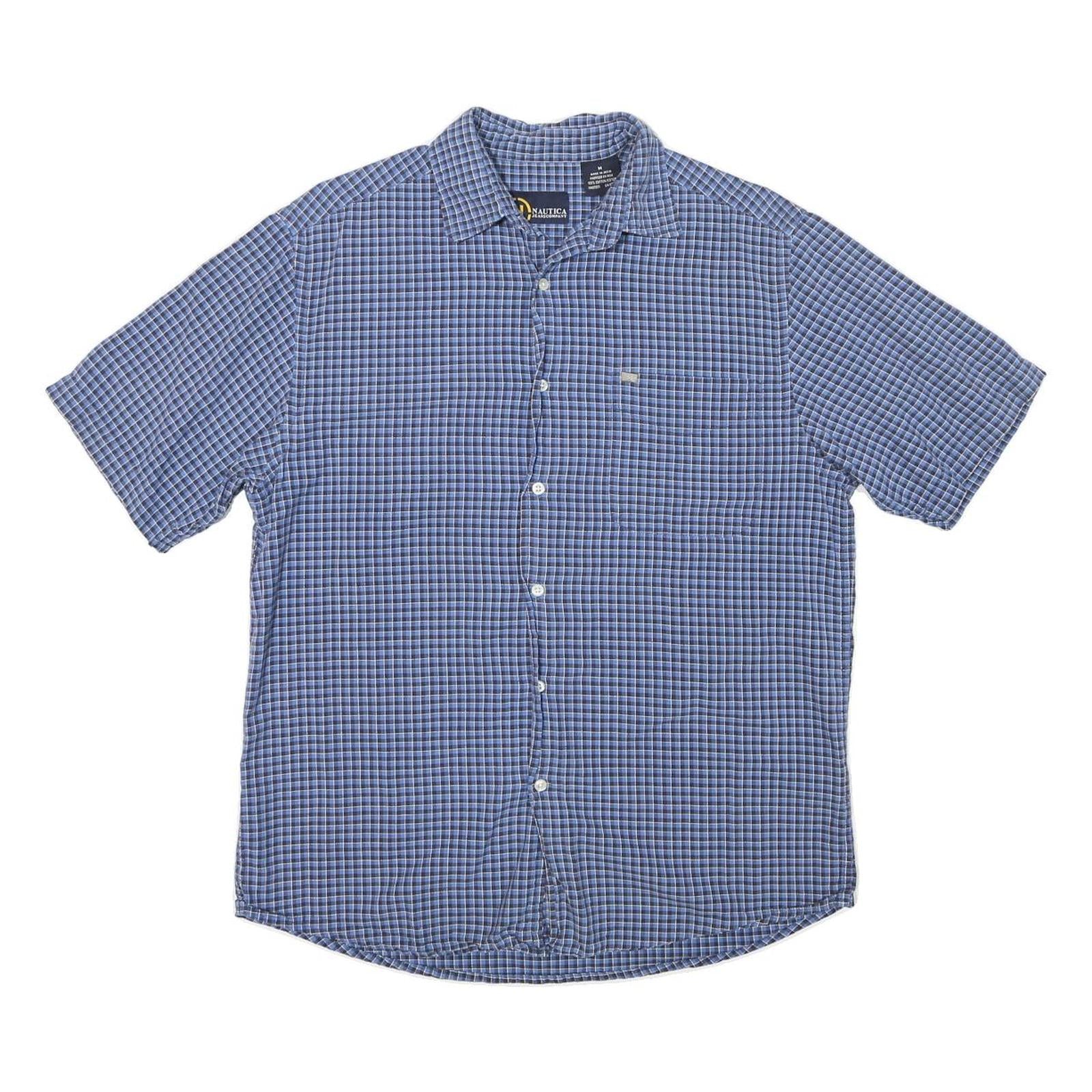 NAUTICA Mens Blue Check Shirt M Cotton Blend Casual Button-Down Short Sleeve