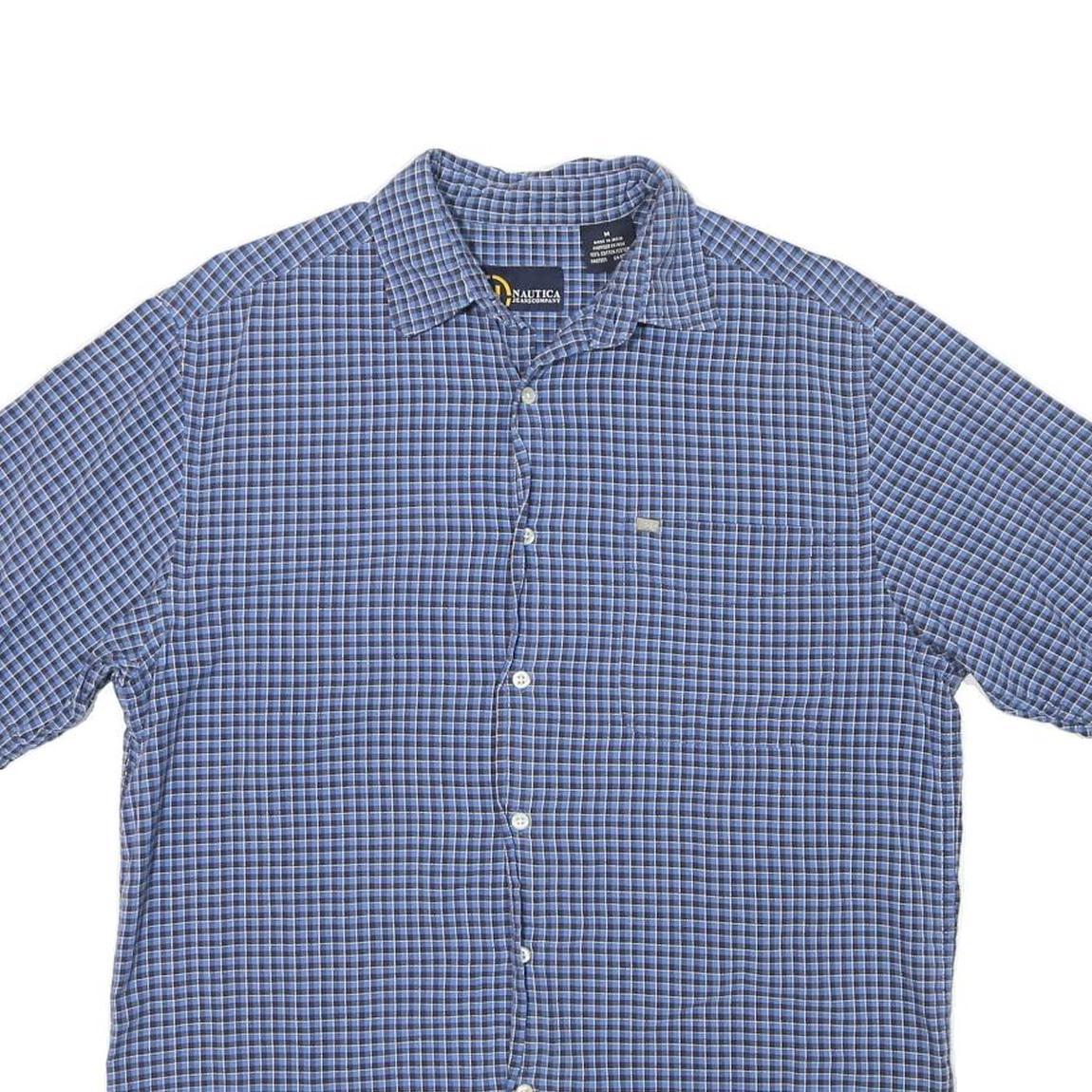 NAUTICA Mens Blue Check Shirt M Cotton Blend Casual Button-Down Short Sleeve