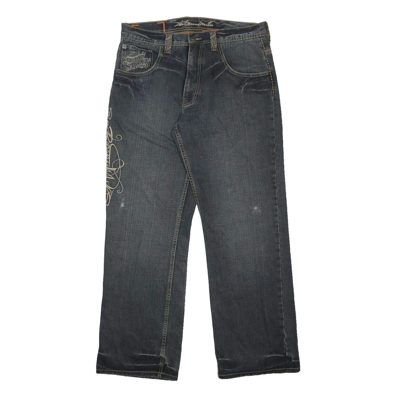 SIR BENNI MILES Mens Jeans Blue Relaxed Straight Denim Medium Wash W36 L32