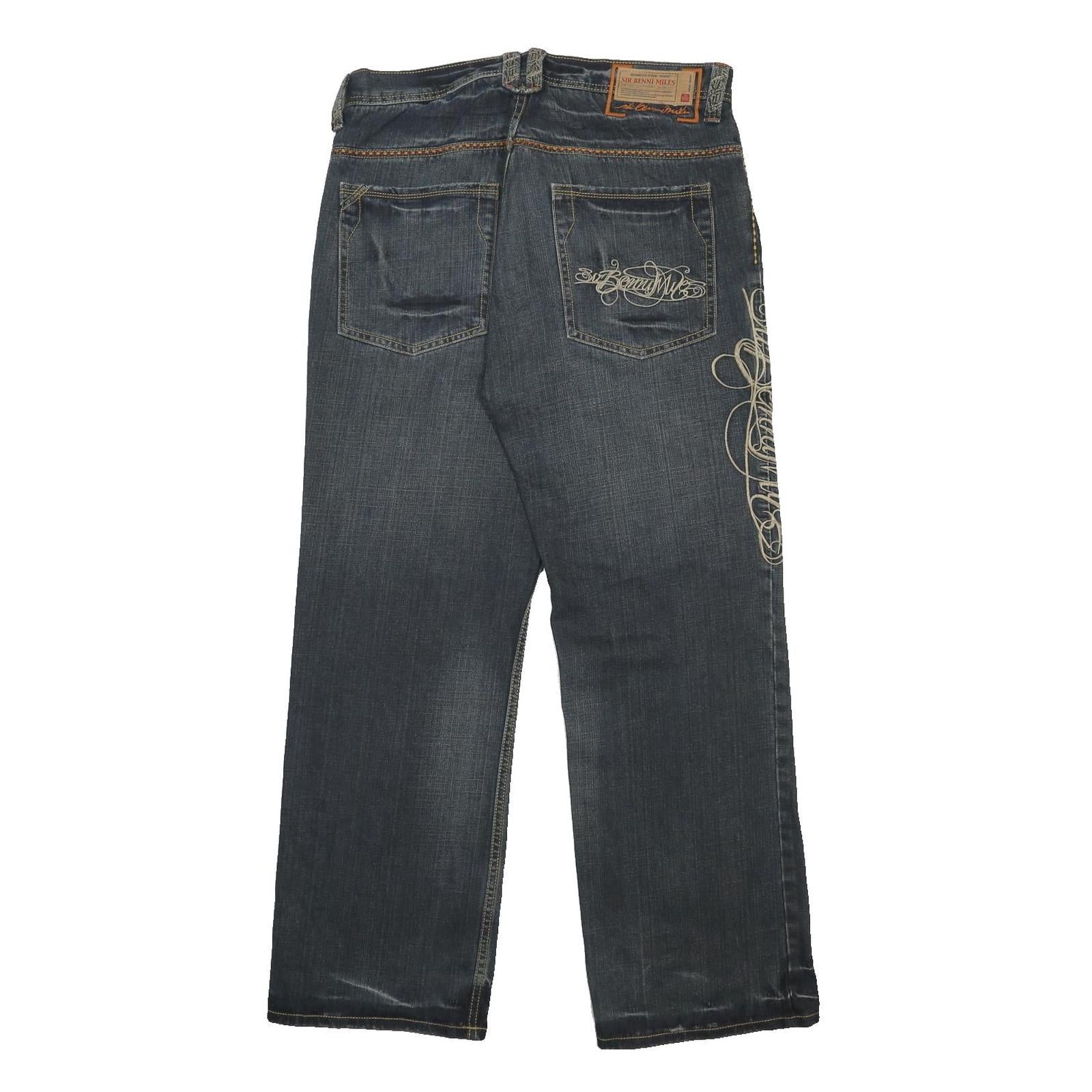 SIR BENNI MILES Mens Jeans Blue Relaxed Straight Denim Medium Wash W36 L32