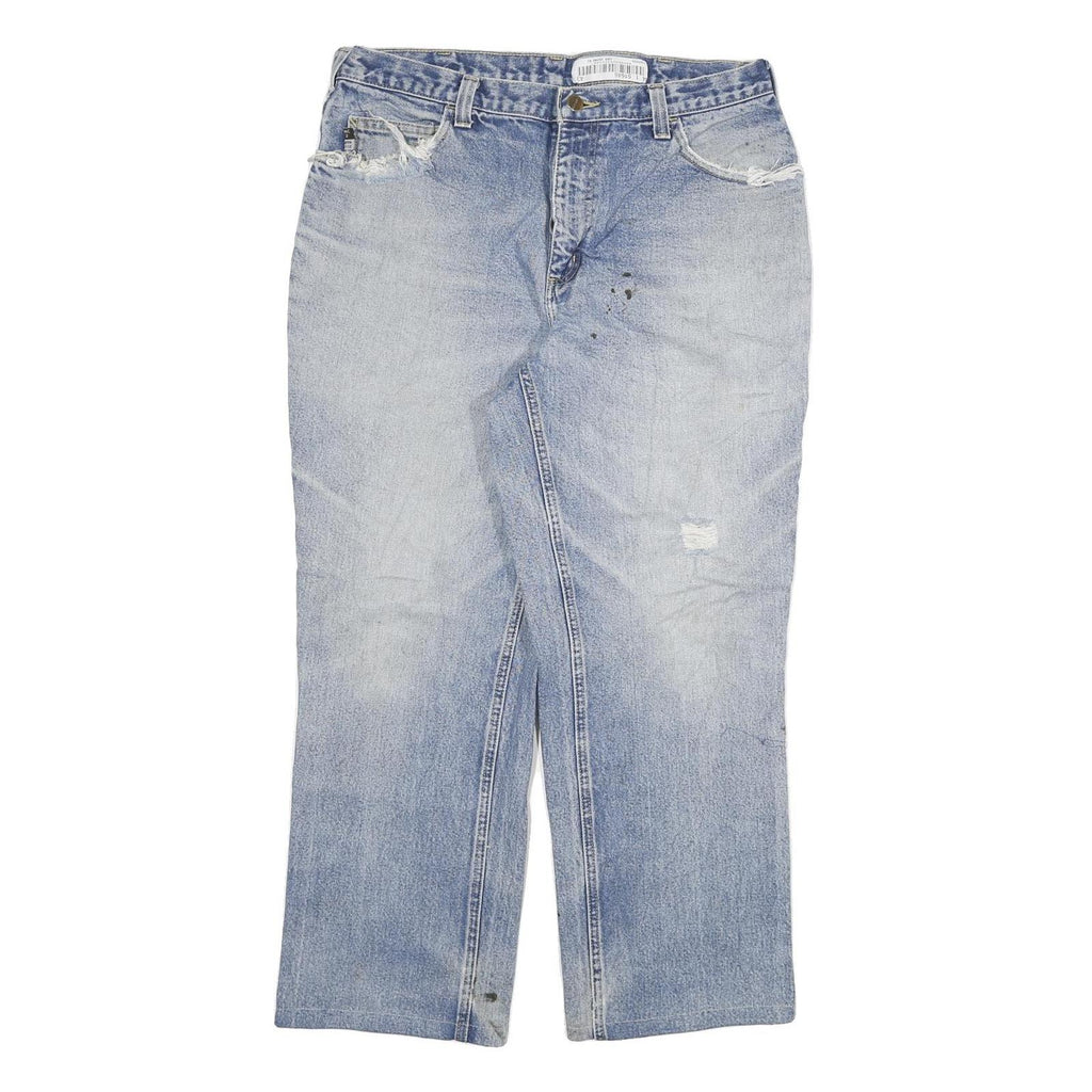CARHARTT Mens Regular Fit Blue Denim Jeans W34 L28 Distressed Cotton Blend Zip
