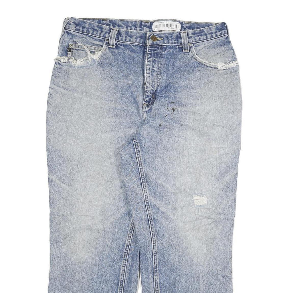 CARHARTT Mens Regular Fit Blue Denim Jeans W34 L28 Distressed Cotton Blend Zip