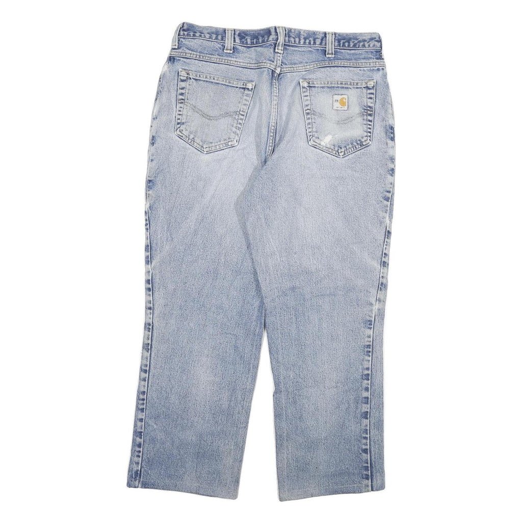 CARHARTT Mens Regular Fit Blue Denim Jeans W34 L28 Distressed Cotton Blend Zip