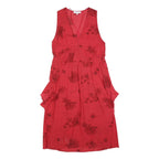 IRO Womens Red Floral Sleeveless Midi Dress L Elegant V-Neck Summer Style