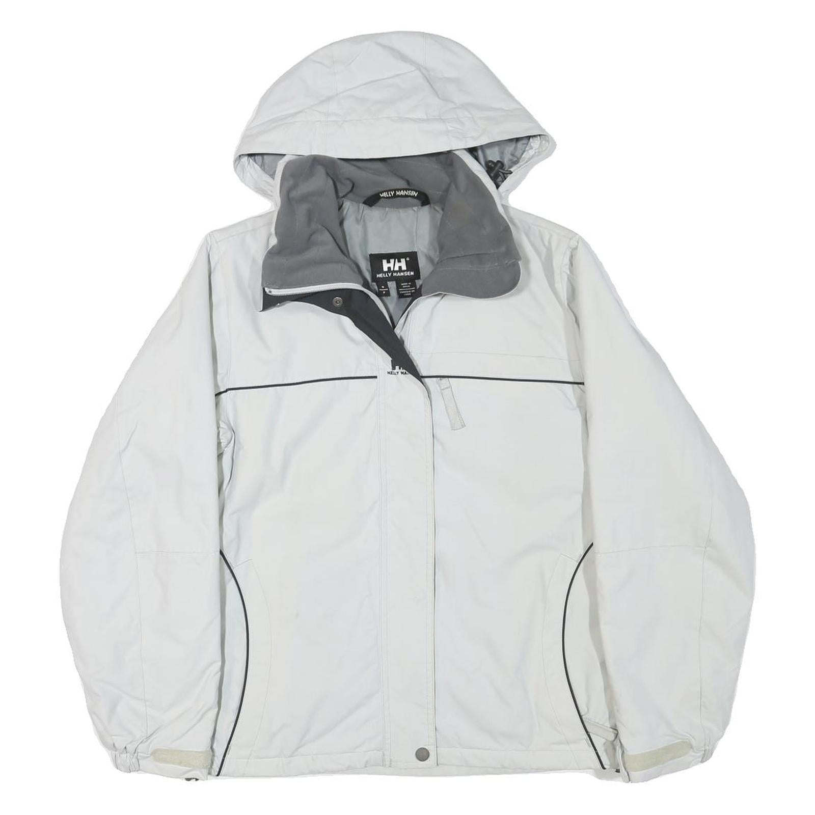 HELLY HANSEN Mens White Grey Outdoor Jacket S Polyester Plain Zip Hooded