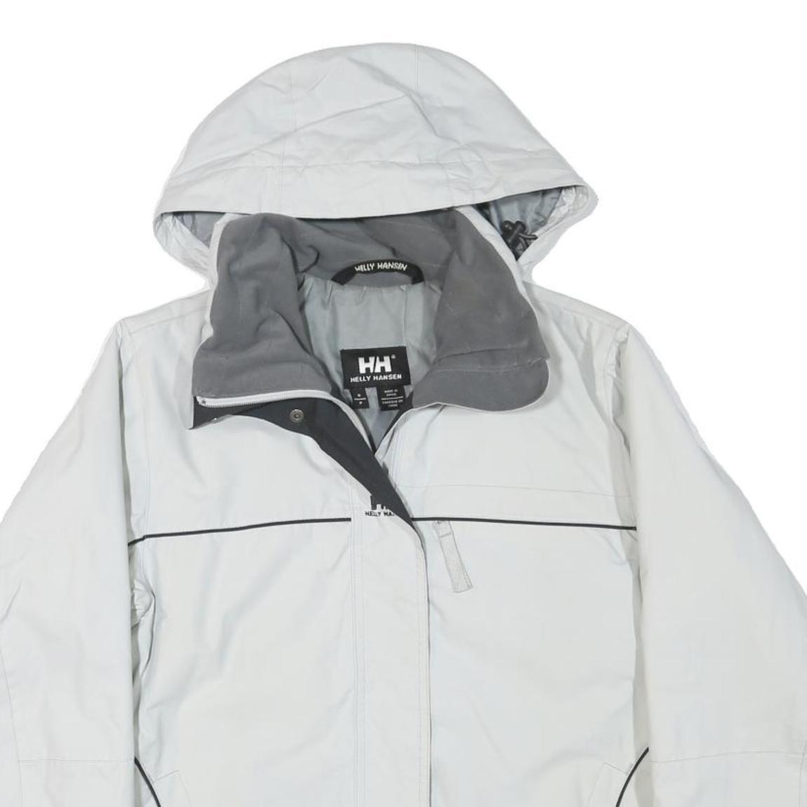 HELLY HANSEN Mens White Grey Outdoor Jacket S Polyester Plain Zip Hooded