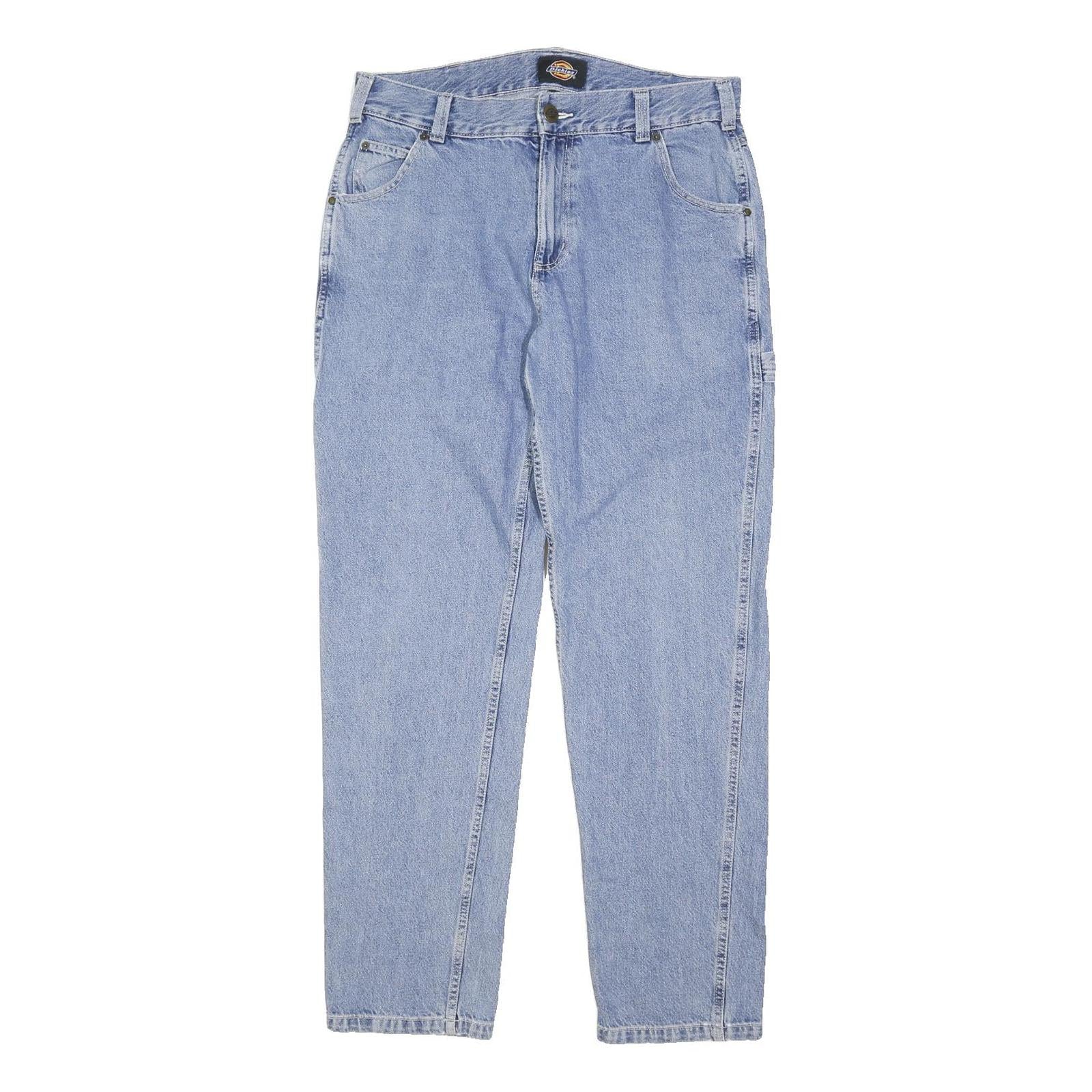 DICKIES Mens Regular Fit Light Blue Denim Jeans W34 L32 Button Closure Casual