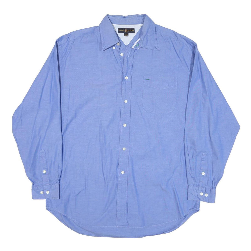 TOMMY HILFIGER Mens Blue Regular Fit Cotton Blend Shirt L Casual Long Sleeve
