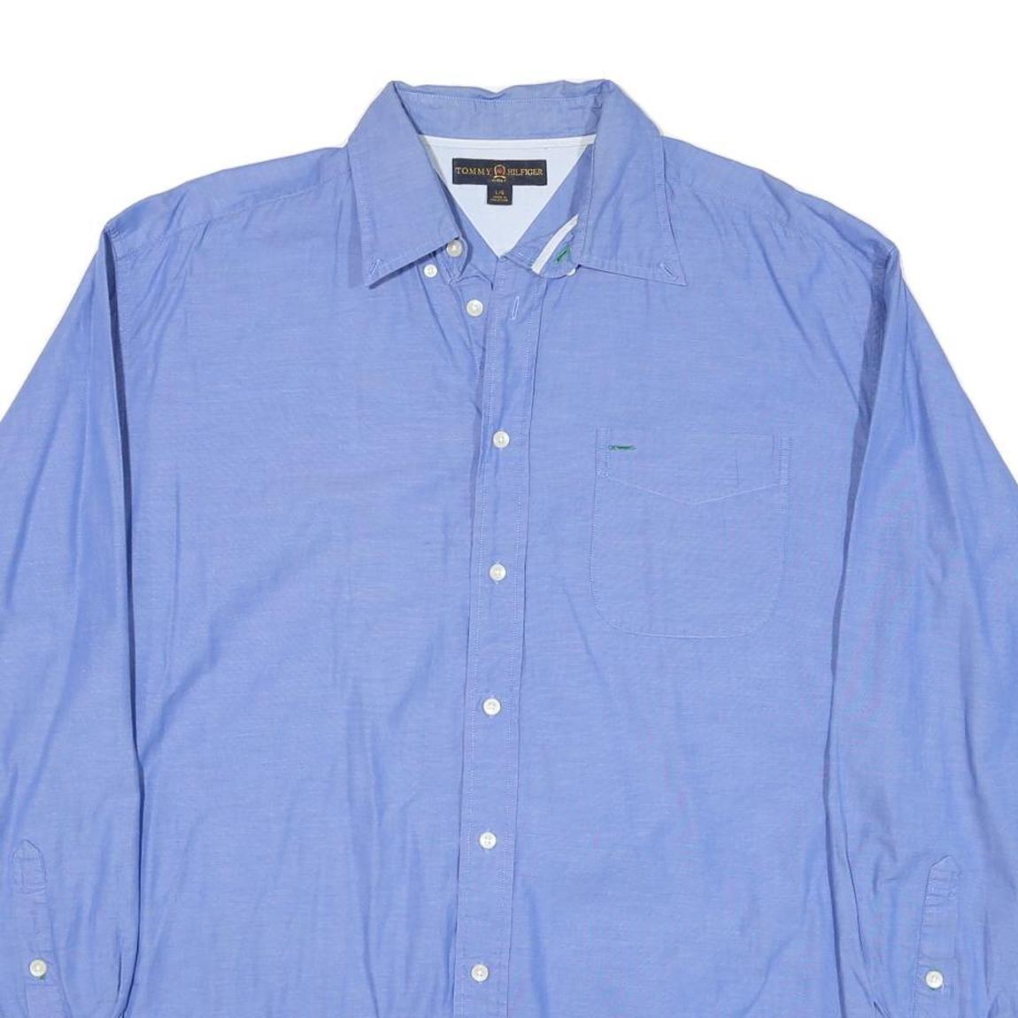 TOMMY HILFIGER Mens Blue Regular Fit Cotton Blend Shirt L Casual Long Sleeve