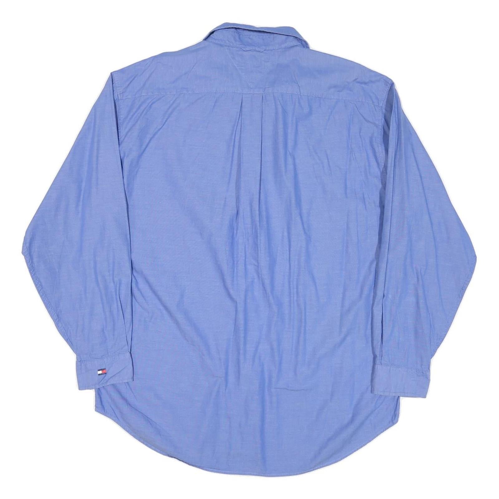 TOMMY HILFIGER Mens Blue Regular Fit Cotton Blend Shirt L Casual Long Sleeve