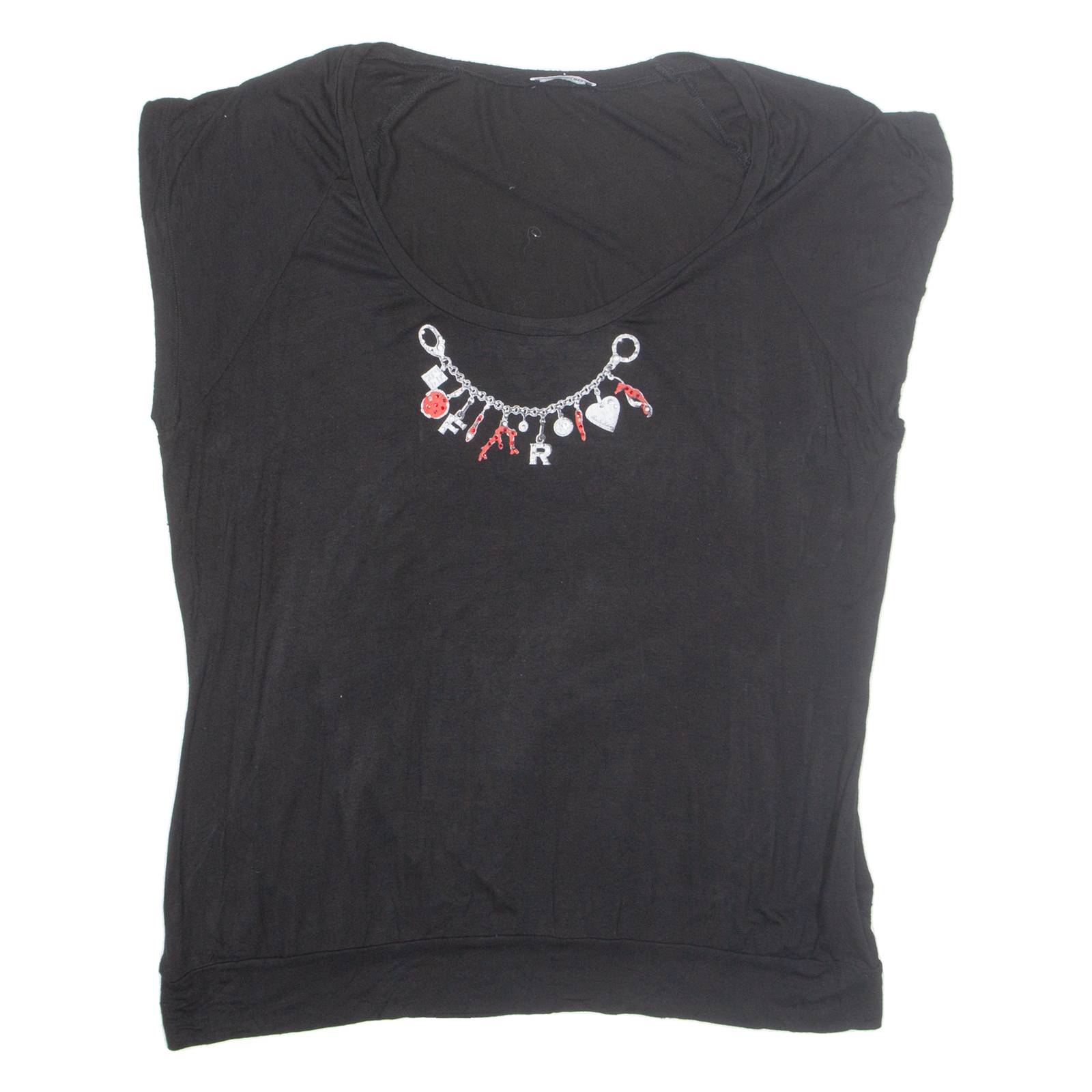 FIORELLA RUBINO Rhinestone Womens Printed Blouse Black Sleeveless Viscose L