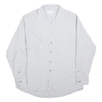 CALVIN KLEIN Mens White & Grey Striped Long Sleeve Shirt L Classic Cotton Blend