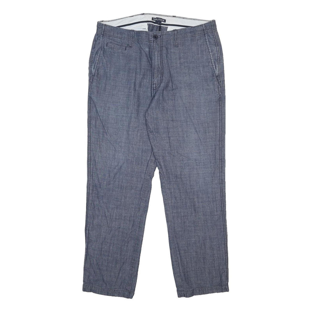 NAUTICA Mens Cotton Blue Slim Straight Trousers W33 L30 Casual Smart Zip