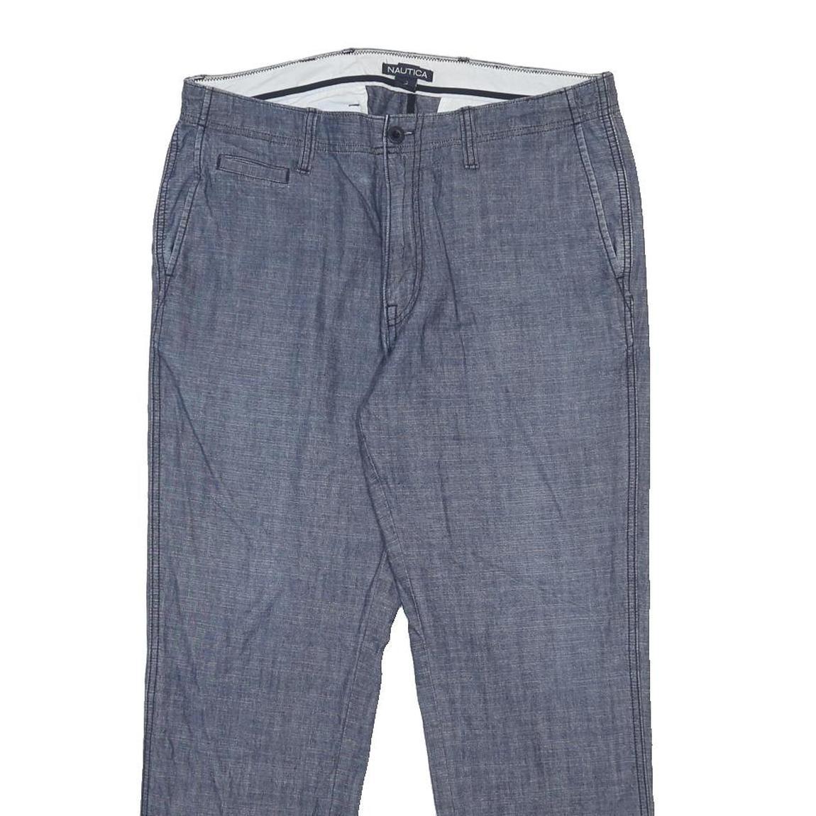 NAUTICA Mens Cotton Blue Slim Straight Trousers W33 L30 Casual Smart Zip
