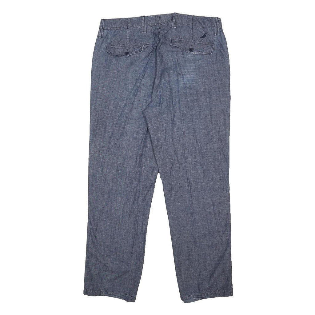 NAUTICA Mens Cotton Blue Slim Straight Trousers W33 L30 Casual Smart Zip