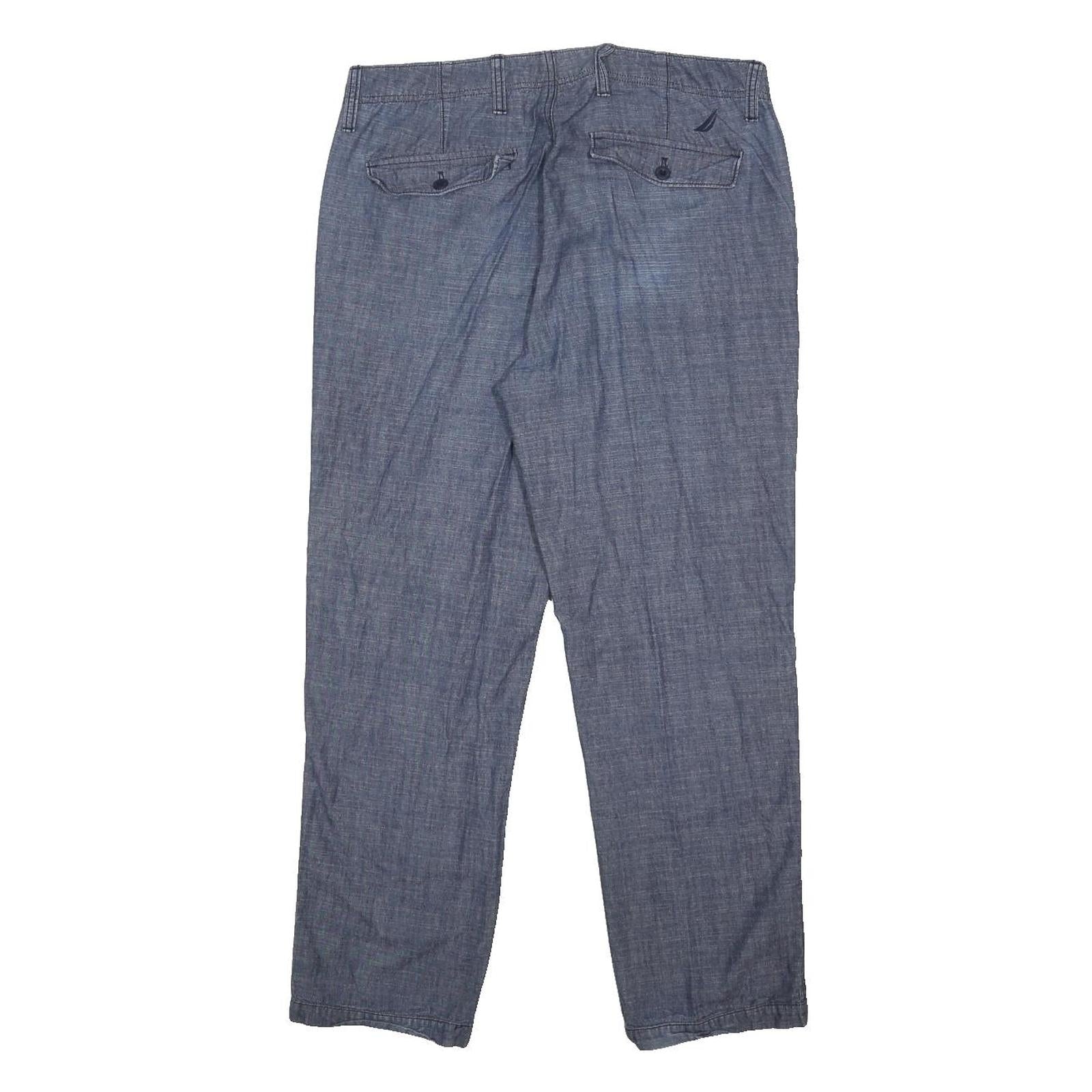 NAUTICA Mens Cotton Blue Slim Straight Trousers W33 L30 Casual Smart Zip