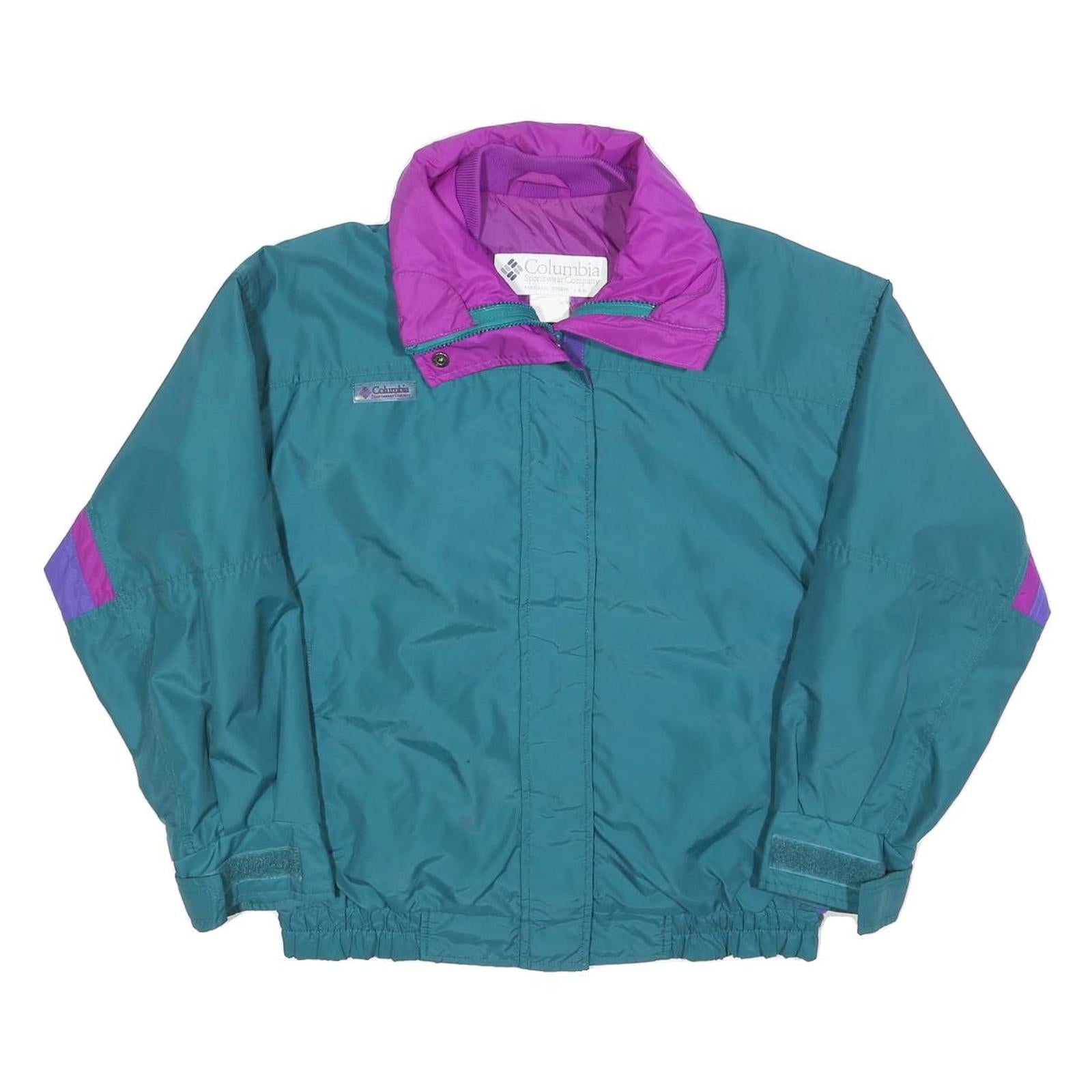 COLUMBIA Womens Teal & Purple Outdoor Jacket S Polyester Plain Windbreaker Zip