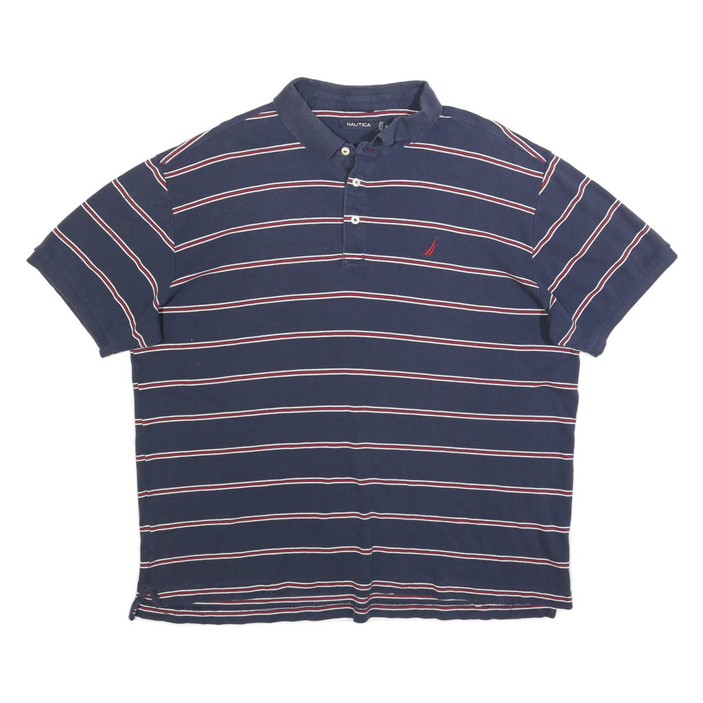 NAUTICA Mens Blue Striped Short Sleeve Polo Shirt XL Cotton Blend Casual