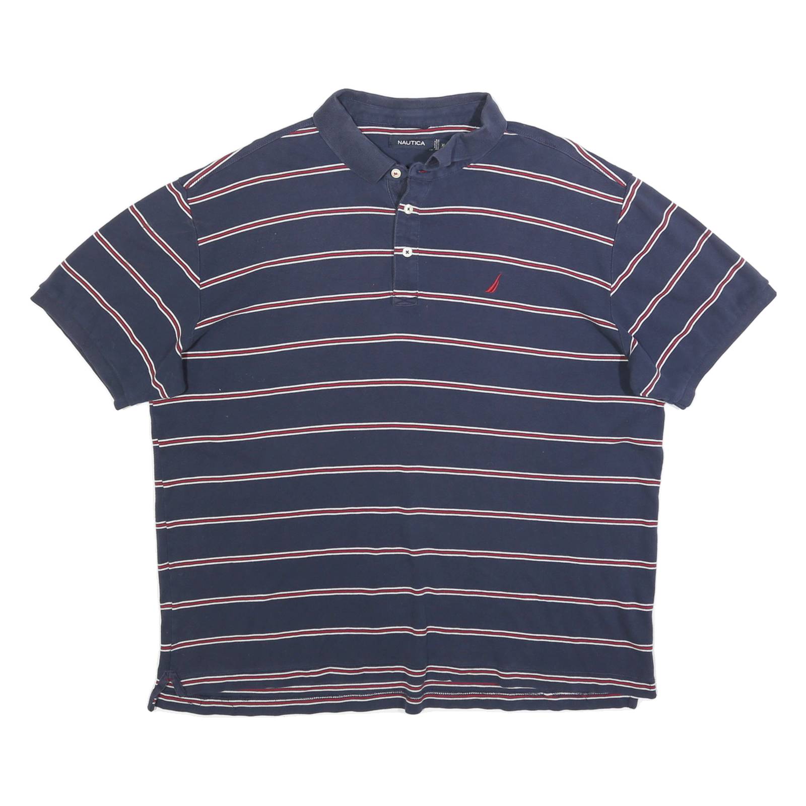 NAUTICA Mens Blue Striped Short Sleeve Polo Shirt XL Cotton Blend Casual