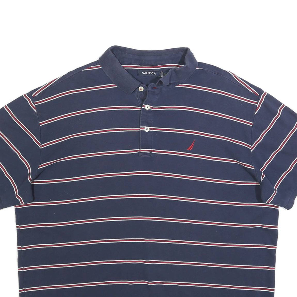 NAUTICA Mens Blue Striped Short Sleeve Polo Shirt XL Cotton Blend Casual