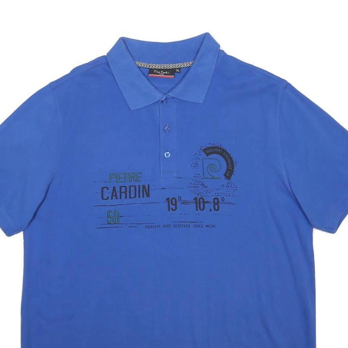 PIERRE CARDIN Mens Blue Cotton Blend Polo Shirt XL Graphic Print Short Sleeve