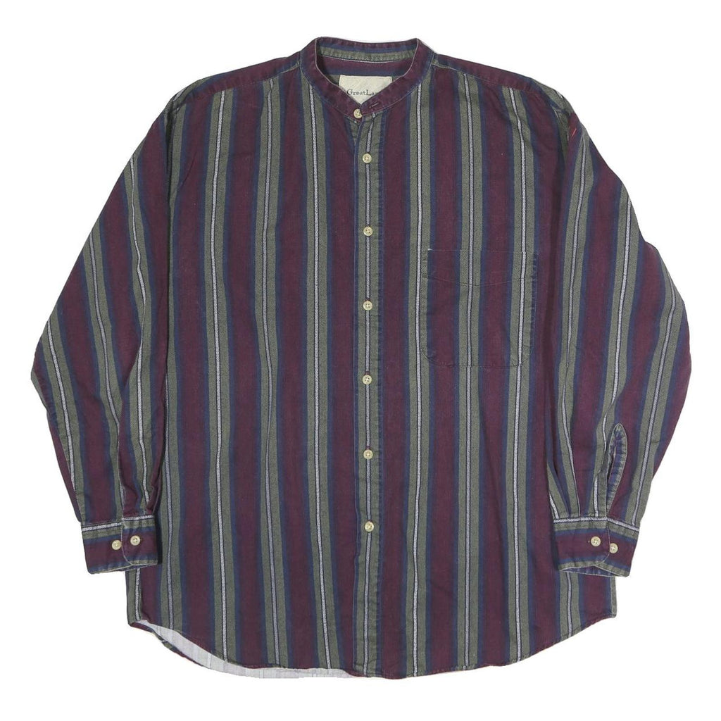 GREATLAND Mens Blue & Maroon Stripe Shirt M Casual Button Collar Cotton