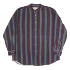 GREATLAND Mens Blue & Maroon Stripe Shirt M Casual Button Collar Cotton