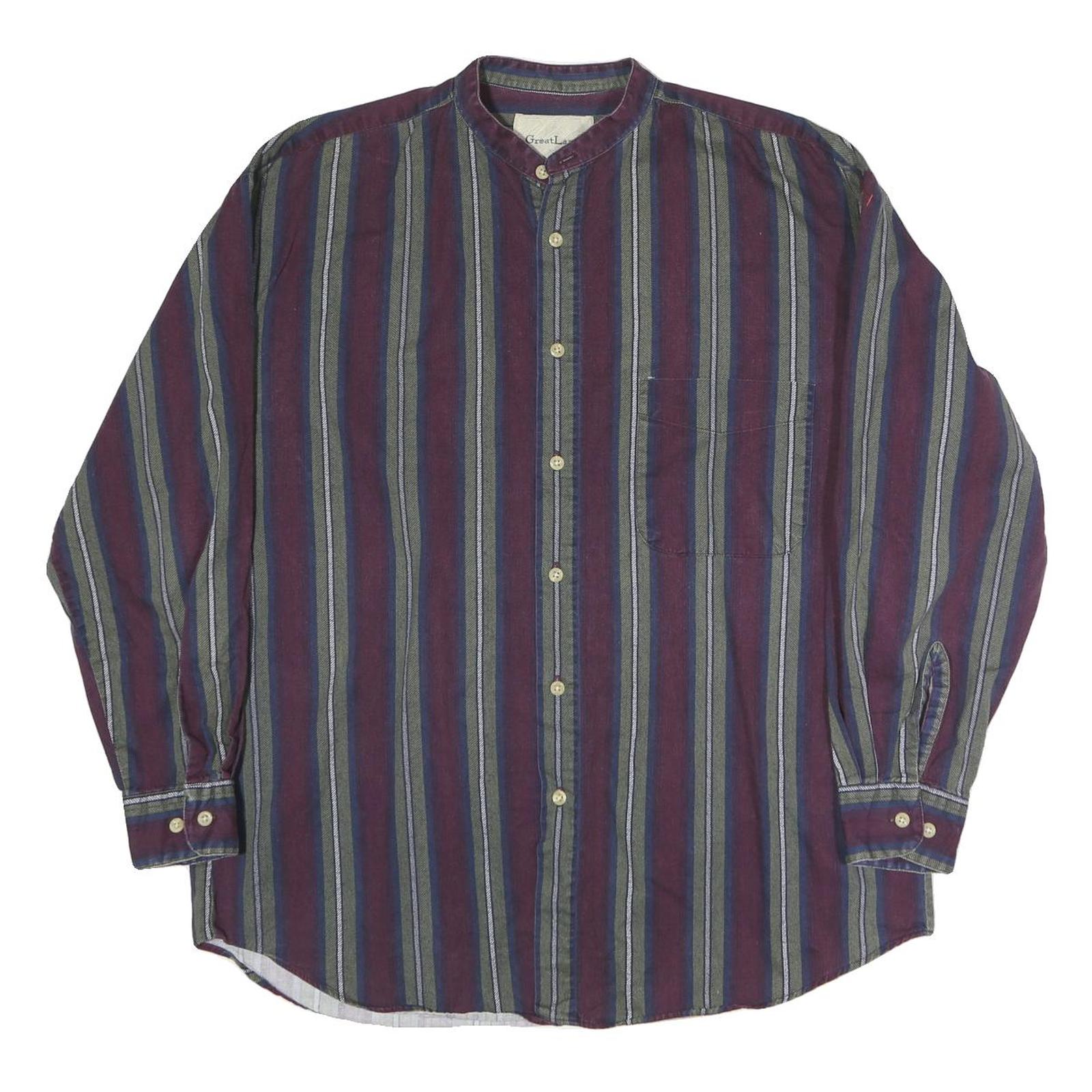 GREATLAND Mens Blue & Maroon Stripe Shirt M Casual Button Collar Cotton