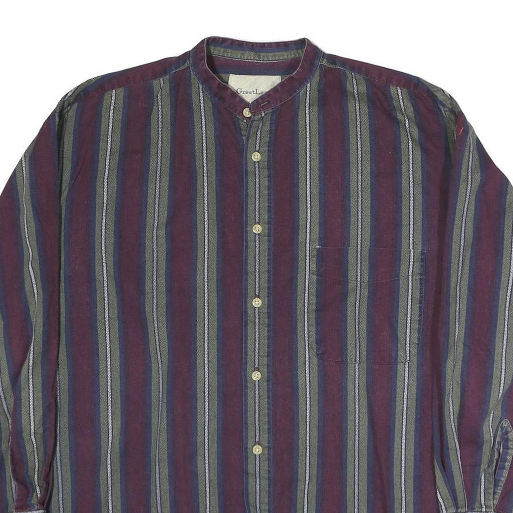 GREATLAND Mens Blue & Maroon Stripe Shirt M Casual Button Collar Cotton