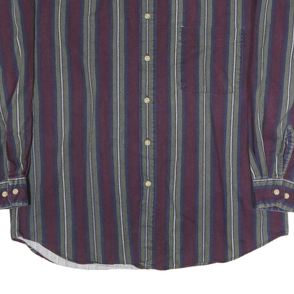 GREATLAND Mens Blue & Maroon Stripe Shirt M Casual Button Collar Cotton