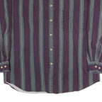 GREATLAND Mens Blue & Maroon Stripe Shirt M Casual Button Collar Cotton