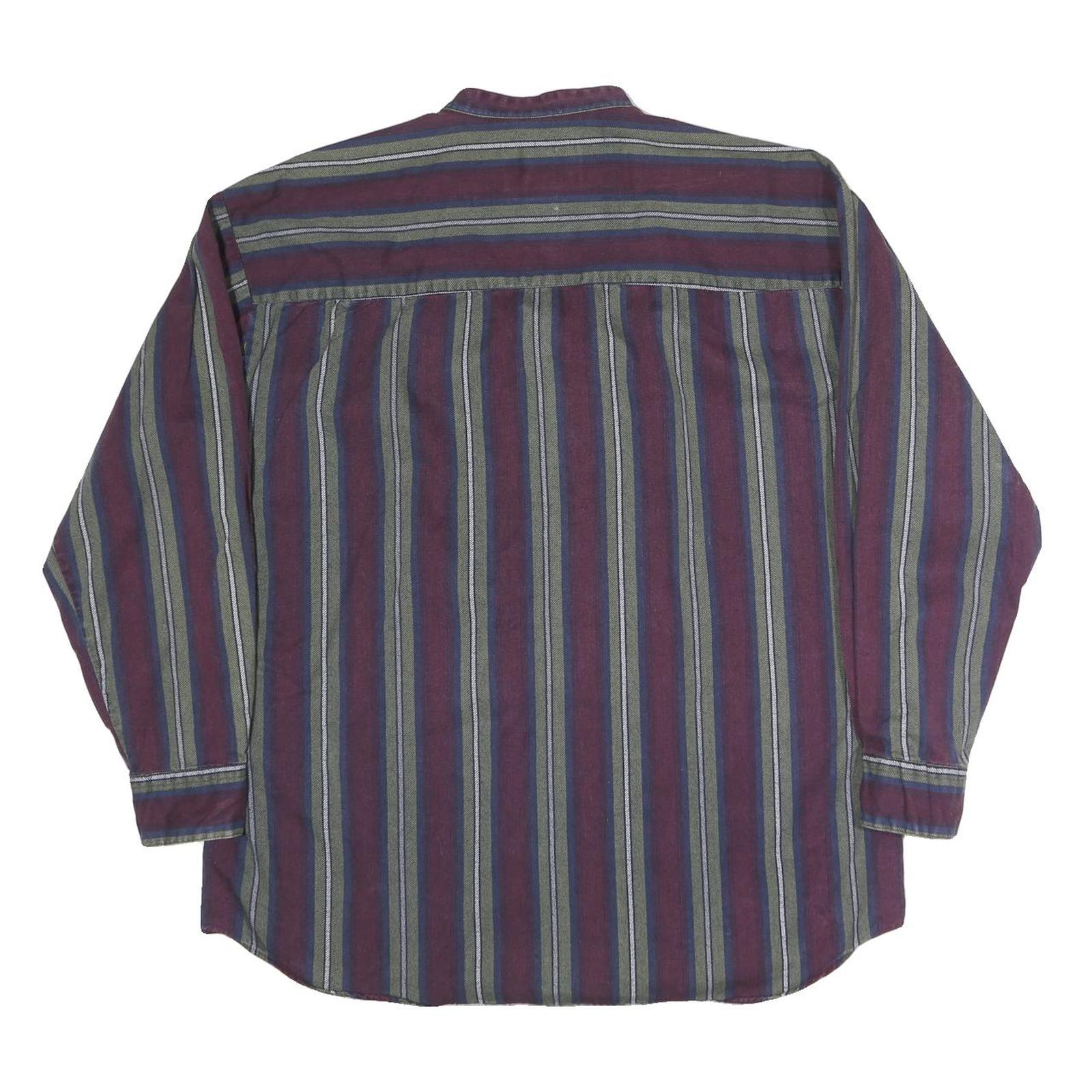 GREATLAND Mens Blue & Maroon Stripe Shirt M Casual Button Collar Cotton