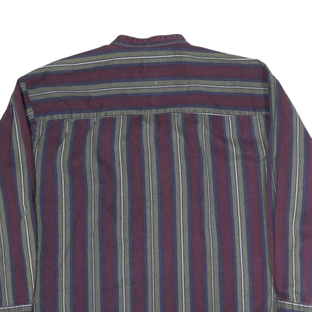 GREATLAND Mens Blue & Maroon Stripe Shirt M Casual Button Collar Cotton