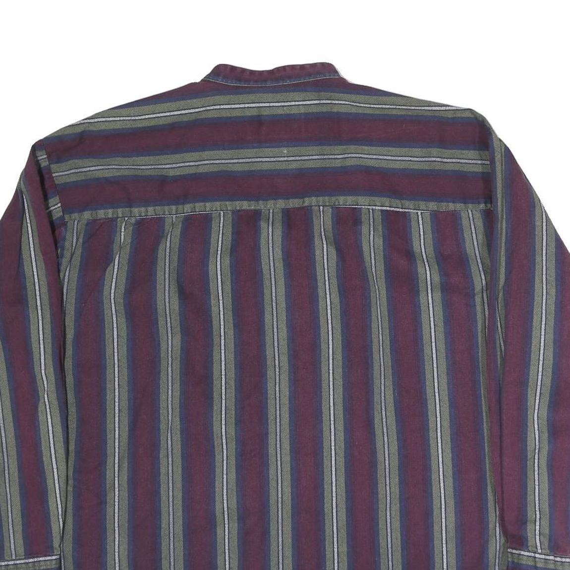 GREATLAND Mens Blue & Maroon Stripe Shirt M Casual Button Collar Cotton