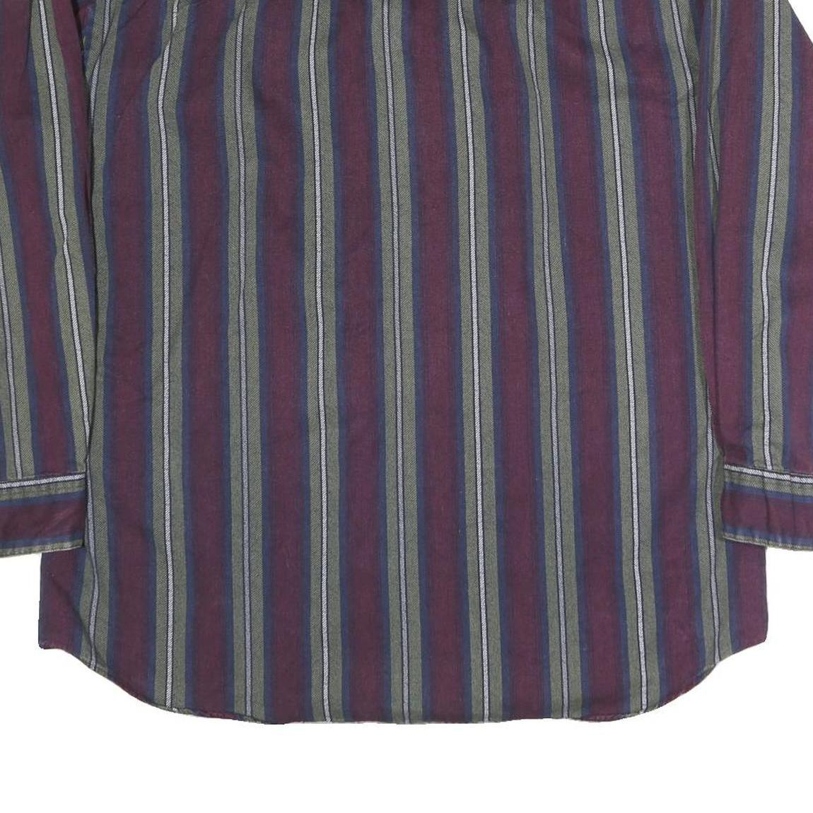 GREATLAND Mens Blue & Maroon Stripe Shirt M Casual Button Collar Cotton